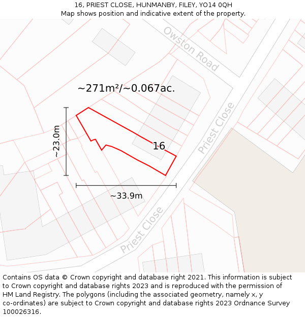 16, PRIEST CLOSE, HUNMANBY, FILEY, YO14 0QH: Plot and title map