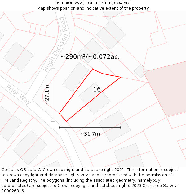 16, PRIOR WAY, COLCHESTER, CO4 5DG: Plot and title map