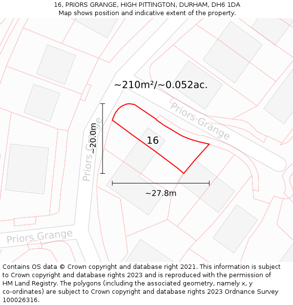 16, PRIORS GRANGE, HIGH PITTINGTON, DURHAM, DH6 1DA: Plot and title map