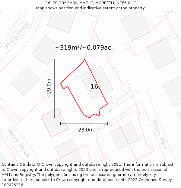 16, PRIORY PARK, AMBLE, MORPETH, NE65 0HG: Plot and title map