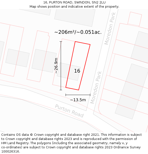 16, PURTON ROAD, SWINDON, SN2 2LU: Plot and title map