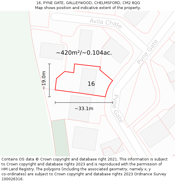 16, PYNE GATE, GALLEYWOOD, CHELMSFORD, CM2 8QG: Plot and title map