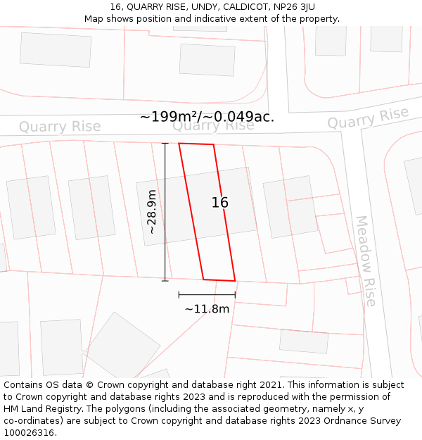 16, QUARRY RISE, UNDY, CALDICOT, NP26 3JU: Plot and title map