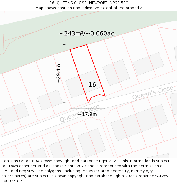 16, QUEENS CLOSE, NEWPORT, NP20 5FG: Plot and title map