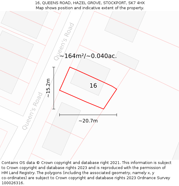 16, QUEENS ROAD, HAZEL GROVE, STOCKPORT, SK7 4HX: Plot and title map