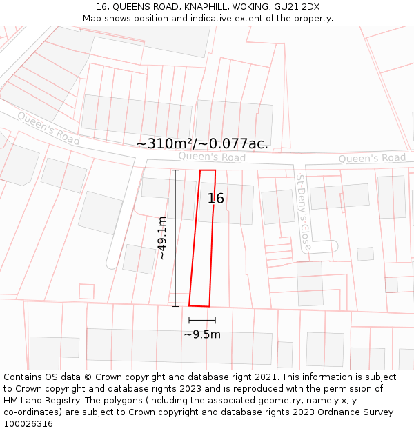 16, QUEENS ROAD, KNAPHILL, WOKING, GU21 2DX: Plot and title map