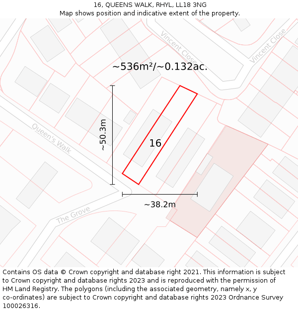 16, QUEENS WALK, RHYL, LL18 3NG: Plot and title map