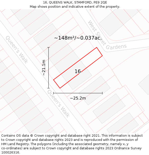 16, QUEENS WALK, STAMFORD, PE9 2QE: Plot and title map