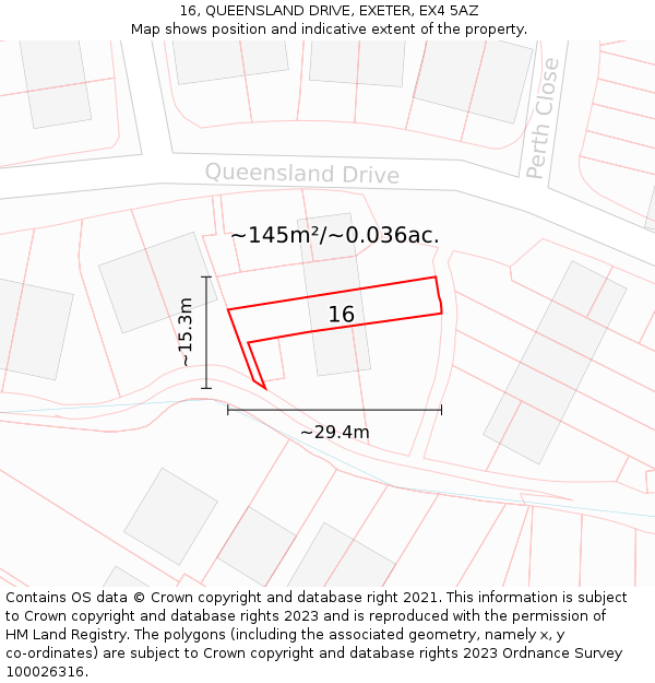 16, QUEENSLAND DRIVE, EXETER, EX4 5AZ: Plot and title map