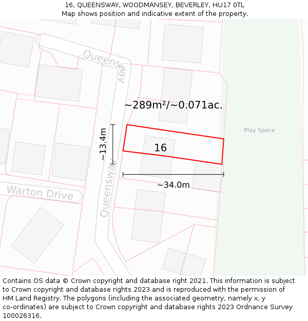 16, QUEENSWAY, WOODMANSEY, BEVERLEY, HU17 0TL: Plot and title map