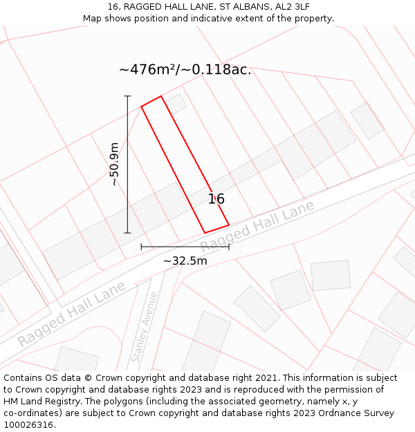 16, RAGGED HALL LANE, ST ALBANS, AL2 3LF: Plot and title map