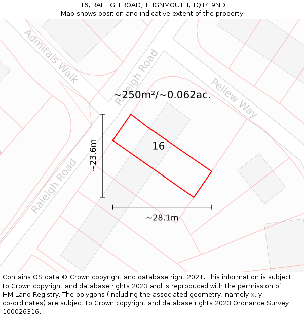 16, RALEIGH ROAD, TEIGNMOUTH, TQ14 9ND: Plot and title map