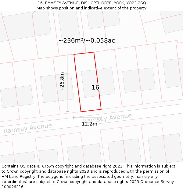 16, RAMSEY AVENUE, BISHOPTHORPE, YORK, YO23 2SQ: Plot and title map