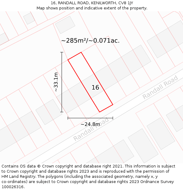 16, RANDALL ROAD, KENILWORTH, CV8 1JY: Plot and title map