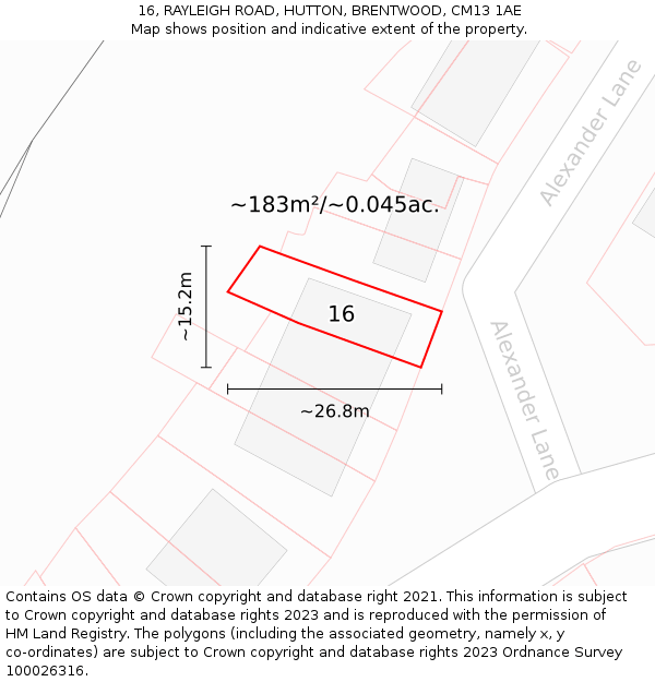 16, RAYLEIGH ROAD, HUTTON, BRENTWOOD, CM13 1AE: Plot and title map