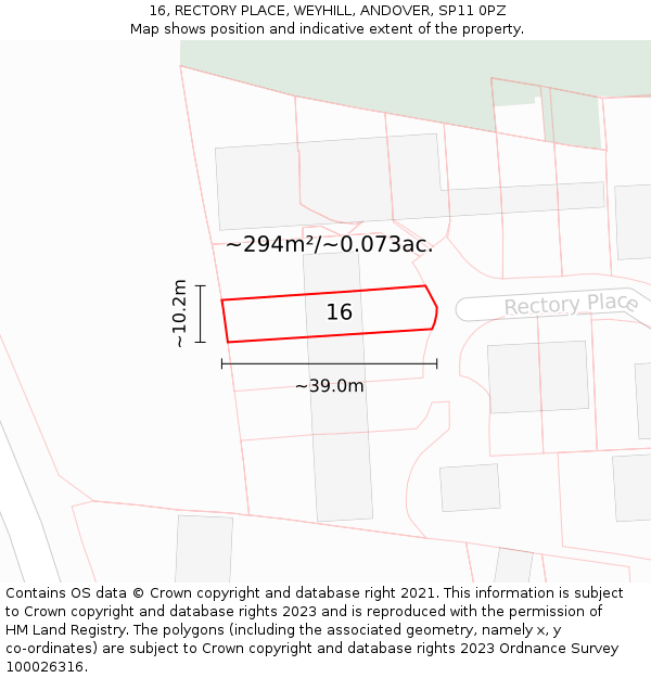 16, RECTORY PLACE, WEYHILL, ANDOVER, SP11 0PZ: Plot and title map