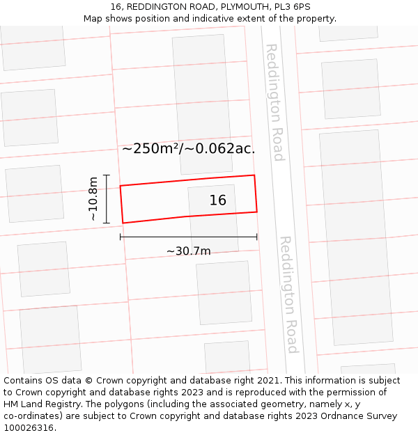 16, REDDINGTON ROAD, PLYMOUTH, PL3 6PS: Plot and title map