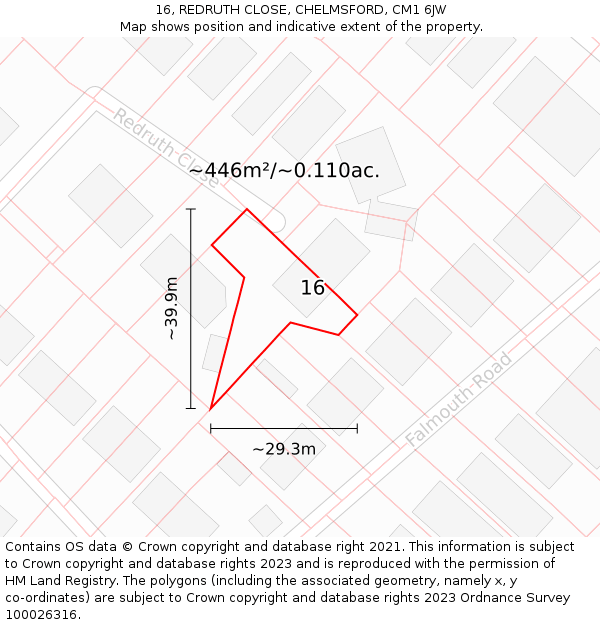 16, REDRUTH CLOSE, CHELMSFORD, CM1 6JW: Plot and title map