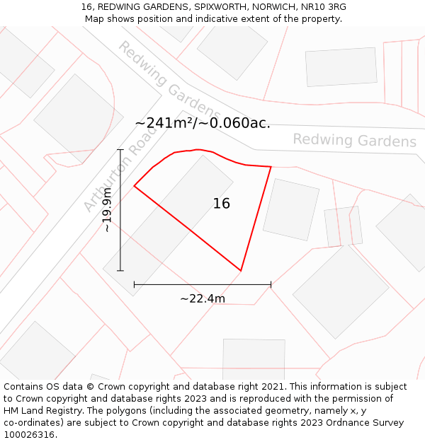 16, REDWING GARDENS, SPIXWORTH, NORWICH, NR10 3RG: Plot and title map