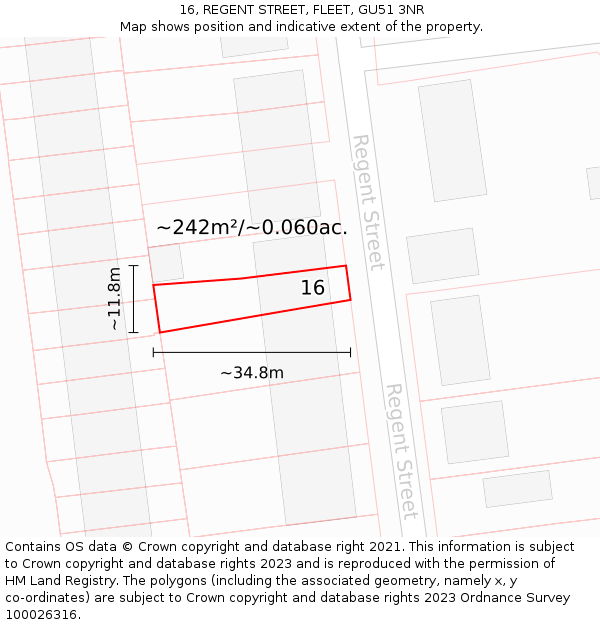 16, REGENT STREET, FLEET, GU51 3NR: Plot and title map