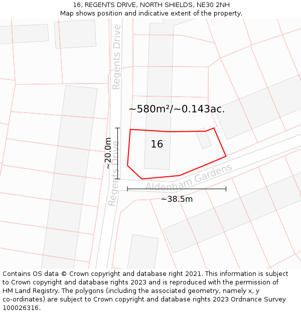 16, REGENTS DRIVE, NORTH SHIELDS, NE30 2NH: Plot and title map