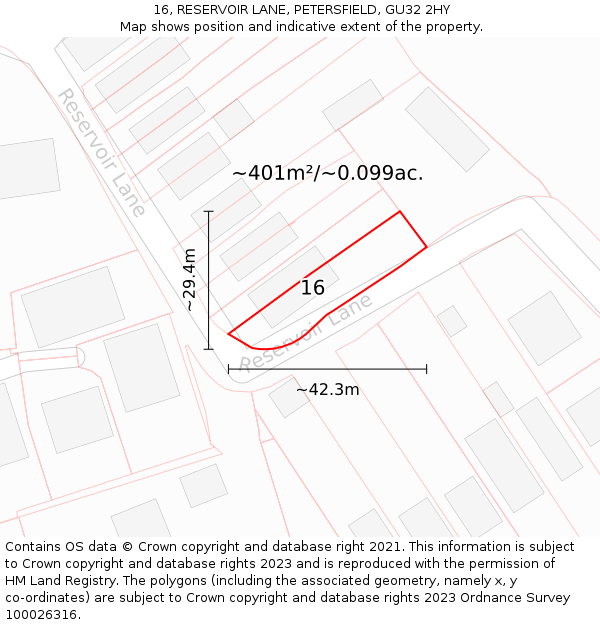 16, RESERVOIR LANE, PETERSFIELD, GU32 2HY: Plot and title map