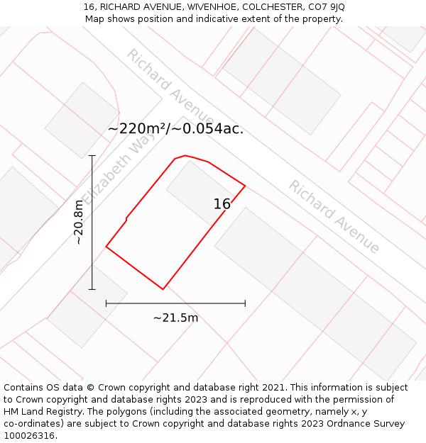 16, RICHARD AVENUE, WIVENHOE, COLCHESTER, CO7 9JQ: Plot and title map