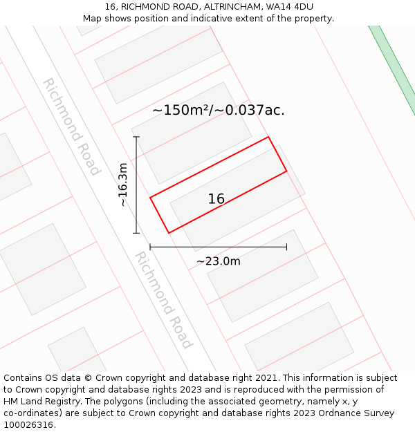 16, RICHMOND ROAD, ALTRINCHAM, WA14 4DU: Plot and title map