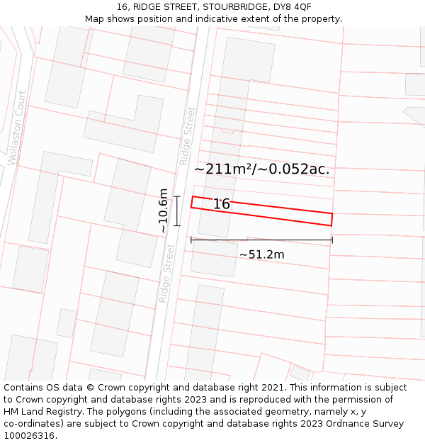 16, RIDGE STREET, STOURBRIDGE, DY8 4QF: Plot and title map