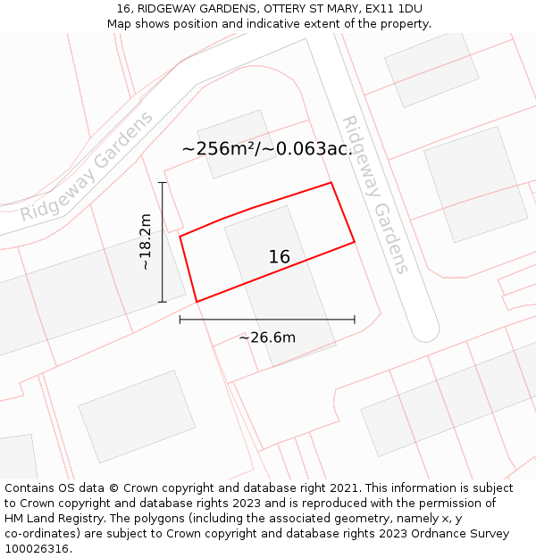 16, RIDGEWAY GARDENS, OTTERY ST MARY, EX11 1DU: Plot and title map
