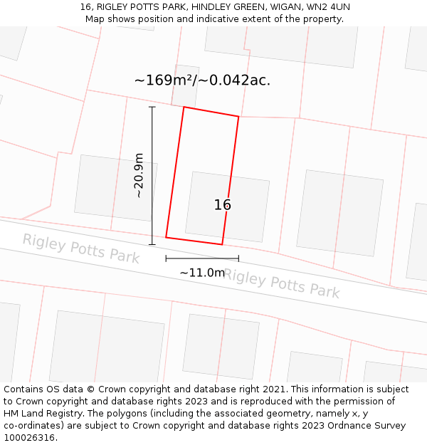 16, RIGLEY POTTS PARK, HINDLEY GREEN, WIGAN, WN2 4UN: Plot and title map