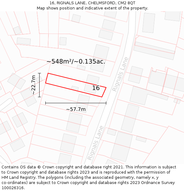 16, RIGNALS LANE, CHELMSFORD, CM2 8QT: Plot and title map