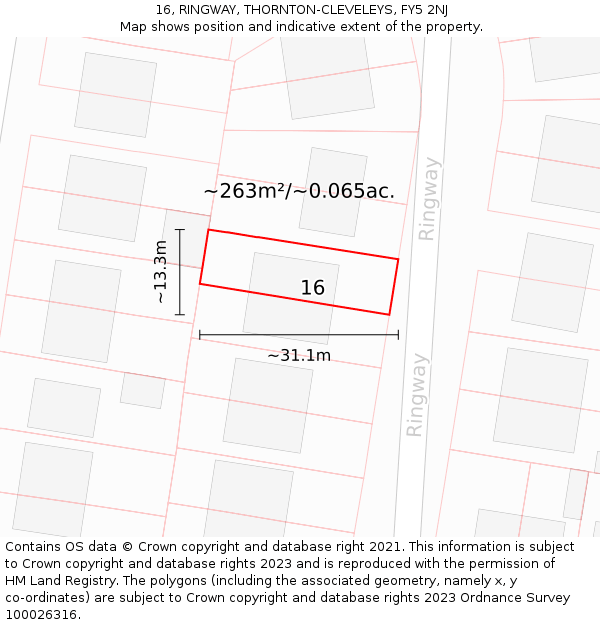 16, RINGWAY, THORNTON-CLEVELEYS, FY5 2NJ: Plot and title map