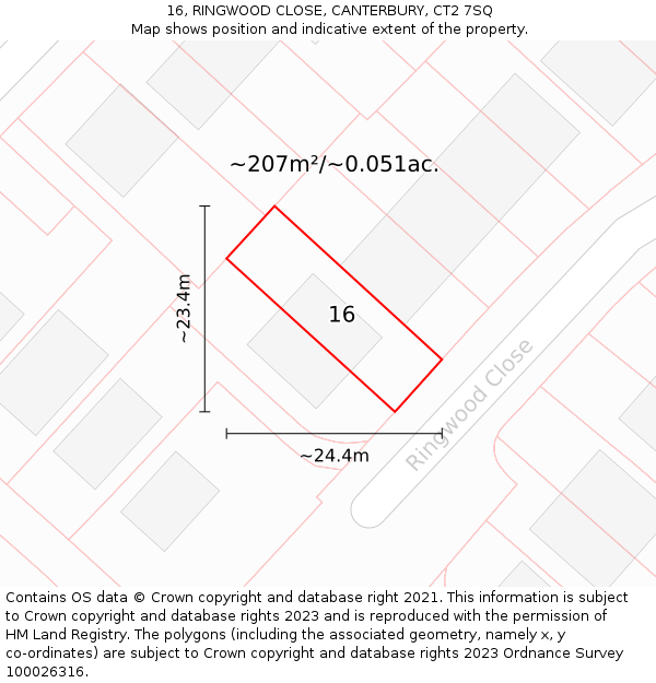 16, RINGWOOD CLOSE, CANTERBURY, CT2 7SQ: Plot and title map