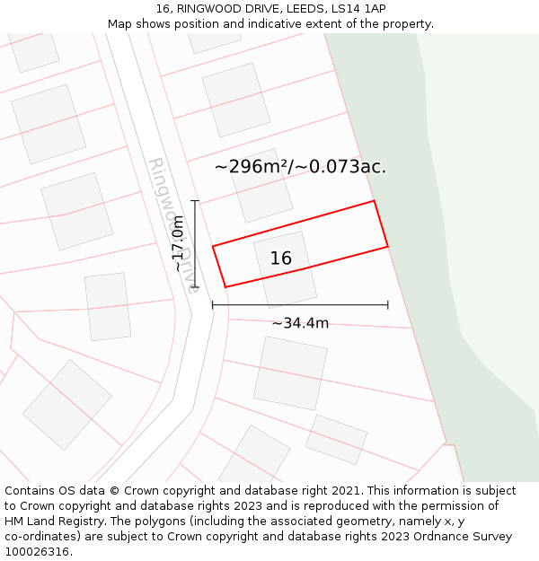 16, RINGWOOD DRIVE, LEEDS, LS14 1AP: Plot and title map