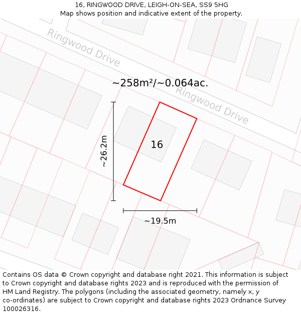 16, RINGWOOD DRIVE, LEIGH-ON-SEA, SS9 5HG: Plot and title map