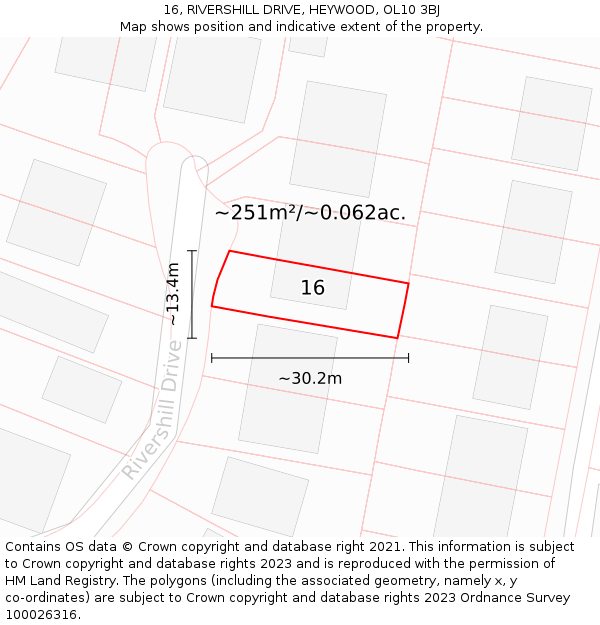 16, RIVERSHILL DRIVE, HEYWOOD, OL10 3BJ: Plot and title map