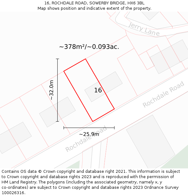 16, ROCHDALE ROAD, SOWERBY BRIDGE, HX6 3BL: Plot and title map