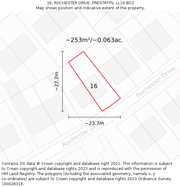 16, ROCHESTER DRIVE, PRESTATYN, LL19 8DZ: Plot and title map