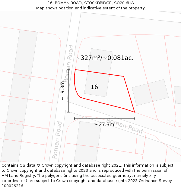 16, ROMAN ROAD, STOCKBRIDGE, SO20 6HA: Plot and title map