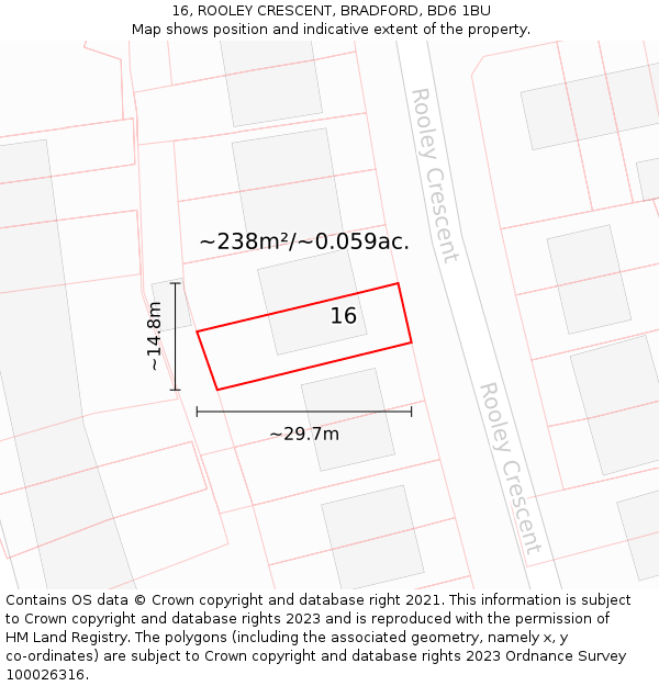 16, ROOLEY CRESCENT, BRADFORD, BD6 1BU: Plot and title map