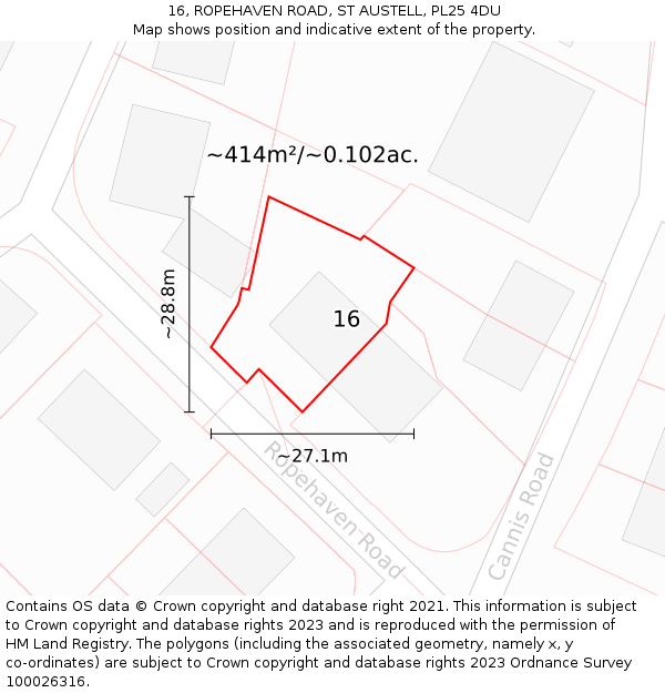 16, ROPEHAVEN ROAD, ST AUSTELL, PL25 4DU: Plot and title map