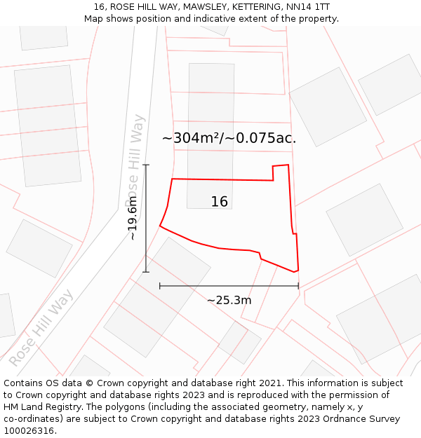 16, ROSE HILL WAY, MAWSLEY, KETTERING, NN14 1TT: Plot and title map