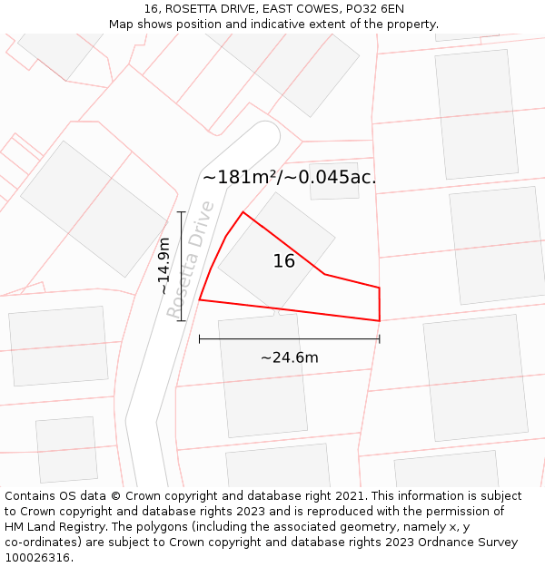 16, ROSETTA DRIVE, EAST COWES, PO32 6EN: Plot and title map