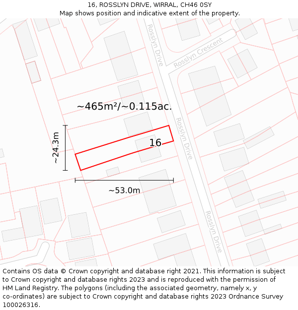 16, ROSSLYN DRIVE, WIRRAL, CH46 0SY: Plot and title map