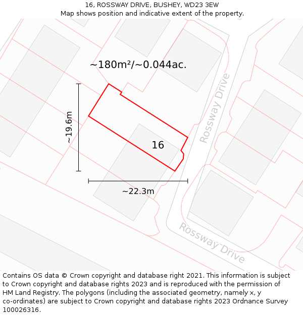 16, ROSSWAY DRIVE, BUSHEY, WD23 3EW: Plot and title map