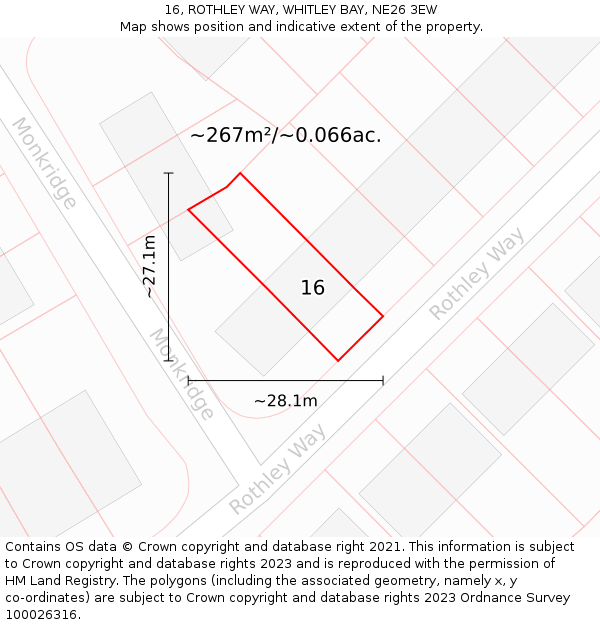 16, ROTHLEY WAY, WHITLEY BAY, NE26 3EW: Plot and title map