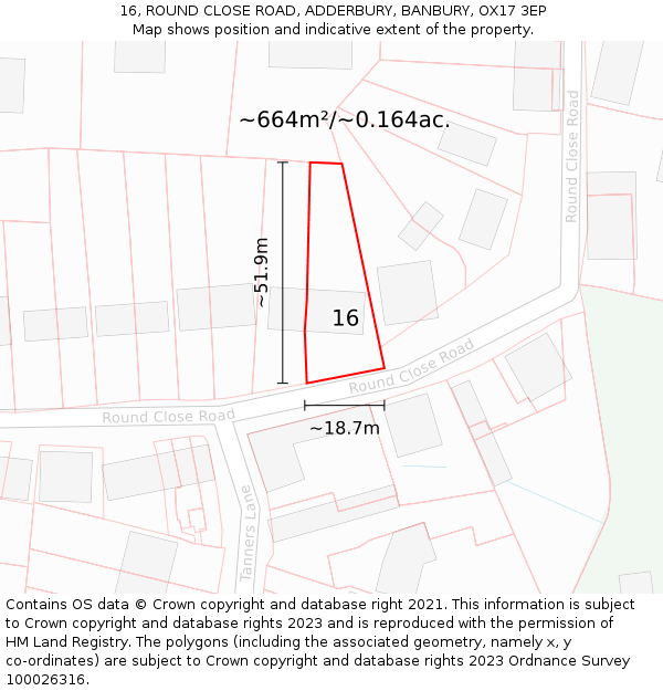 16, ROUND CLOSE ROAD, ADDERBURY, BANBURY, OX17 3EP: Plot and title map