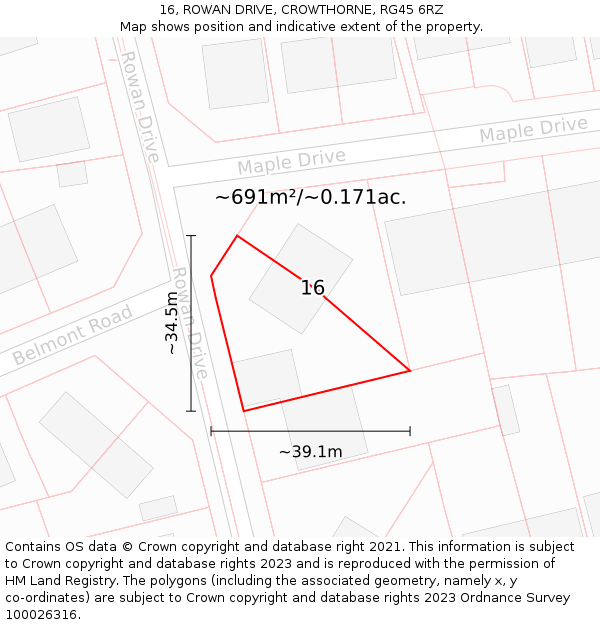 16, ROWAN DRIVE, CROWTHORNE, RG45 6RZ: Plot and title map