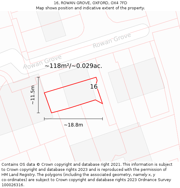 16, ROWAN GROVE, OXFORD, OX4 7FD: Plot and title map